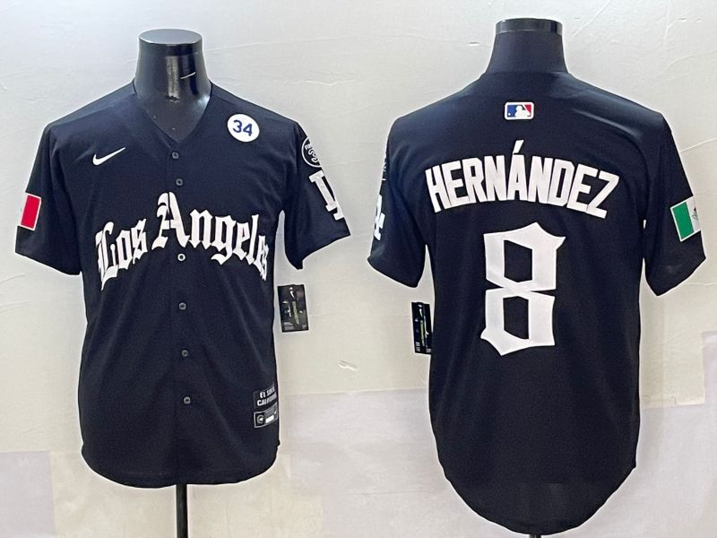 Men Los Angeles Dodgers 8 Hernandez Black Five generations Joint Name 2025 Nike MLB Jersey style 9